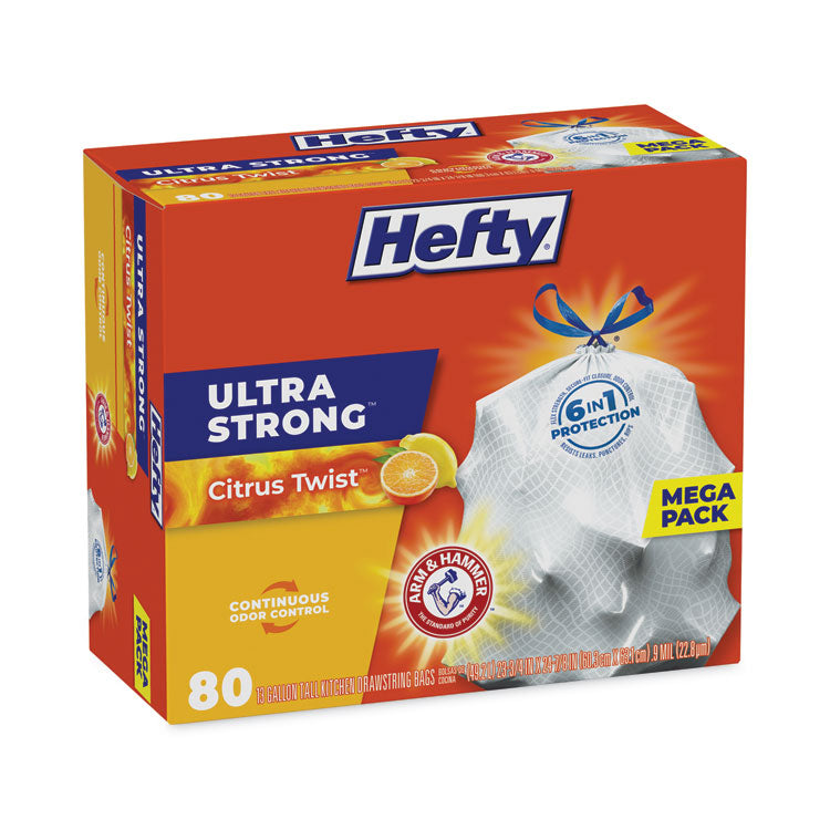 Hefty® Ultra Strong Scented Tall White Kitchen Bags, 13 gal, 0.9 mil, 23.75" x 24.88", White, 80 Bags/Box, 3 Boxes/Carton (PCTE88354CT)