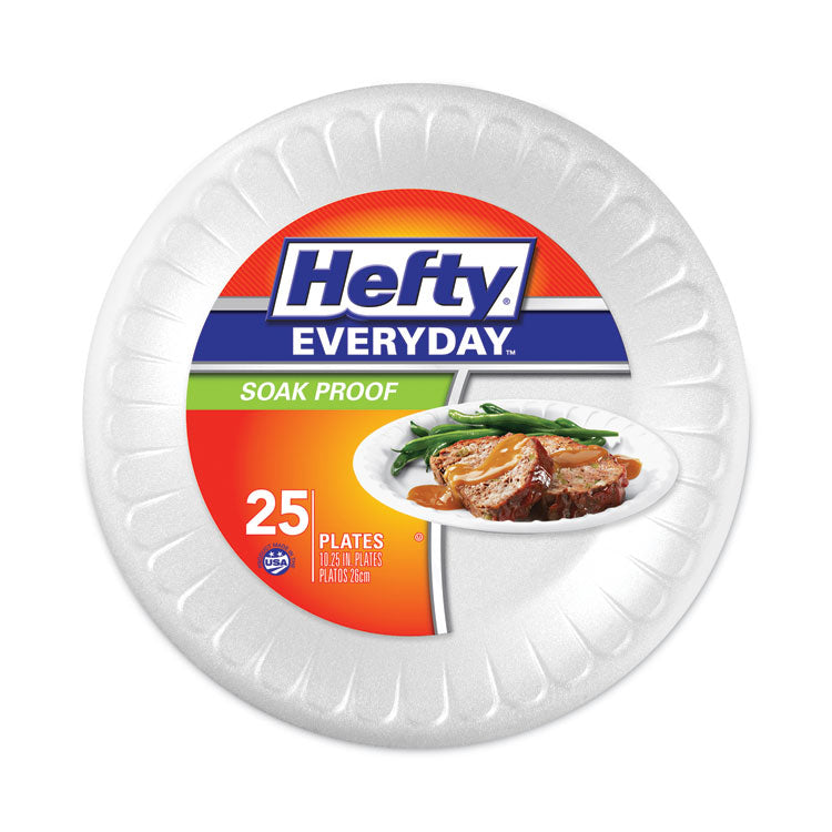 Hefty® Soak Proof Tableware, Foam Plates, 10.25" dia, White, 25/Pack (RFPD21029)