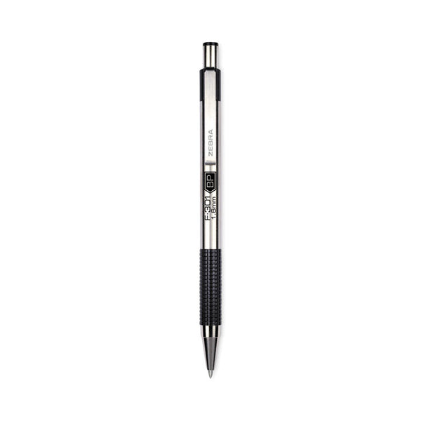 Zebra® F-301 Ballpoint Pen, Retractable, Bold 1.6 mm, Black Ink, Stainless Steel/Black Barrel, 12/Pack (ZEB27310)