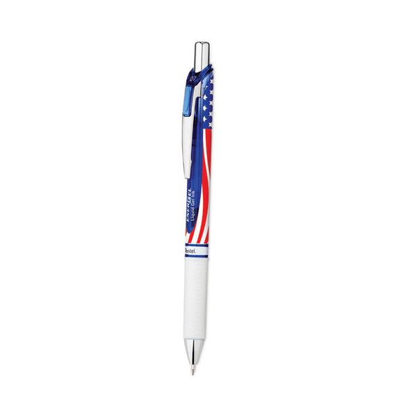 Pentel® EnerGel RTX Stars and Stripes Gel Pen, Retractable, Medium 0.7 mm, Black Ink, Red/White/Blue Barrel, Dozen (PENBL77USAA)