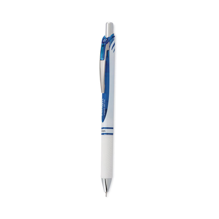 Pentel® EnerGel Pearl Gel Pen, Retractable, Medium 0.7 mm, Blue Ink, White/Blue Barrel, Dozen (PENBLN77PWC)