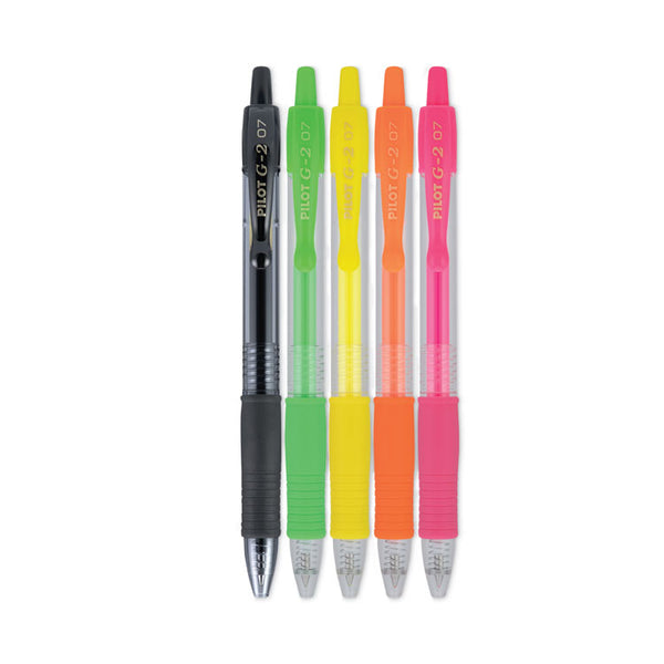 Pilot® G2 Neon Gel Pen, Retractable, Fine 0.7 mm, Assorted Neon Ink and Barrel Colors, 5/Pack (PIL14174)