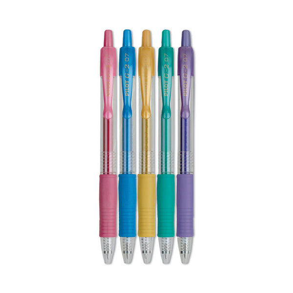 Pilot® G2 Metallics Gel Pen, Retractable, Fine 0.7 mm, Assorted Metallic Ink Colors, Assorted Barrel Colors, 5/Pack (PIL34404)