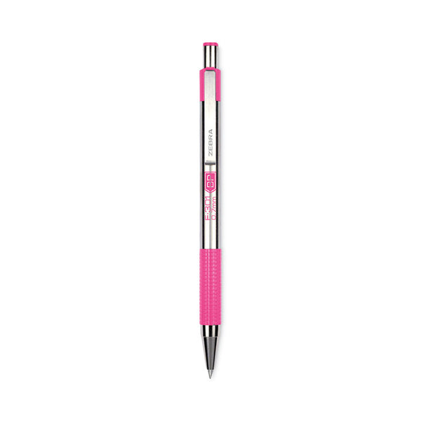 Zebra® F-301 Ballpoint Pen, Retractable, Fine 0.7 mm, Black Ink, Stainless Steel/Pink Barrel (ZEB37111)