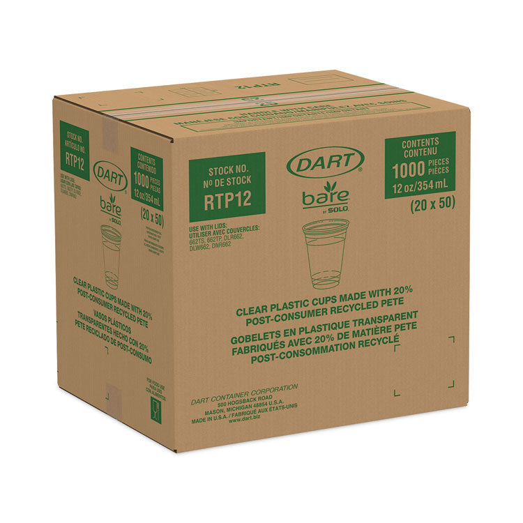 Dart® Bare Eco-Forward RPET Cold Cups, 12 oz to 14 oz, Leaf Design, Clear, Squat, 50/Pack, 20 Packs/Carton (DCCRTP12BARECT) Case of 1000