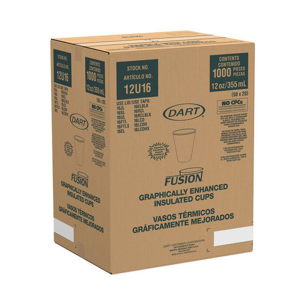 Dart® Fusion Escape Foam Hot/Cold Cups, 12 oz, Brown/Black, 1,000/Carton (DCC12U16ESC)
