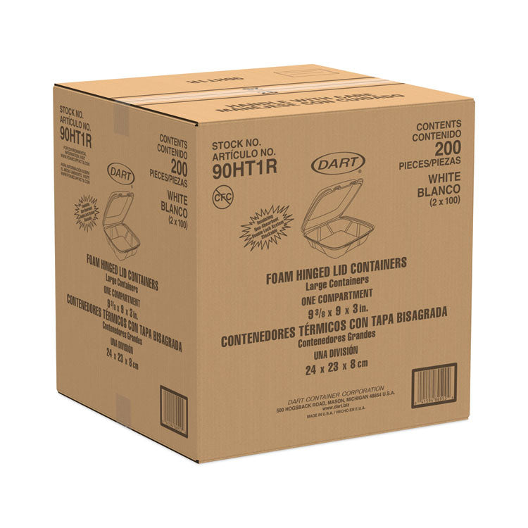 Dart® Foam Hinged Lid Containers, 9 x 9 x 3, White, 200/Carton (DCC90HT1R) Case of 200