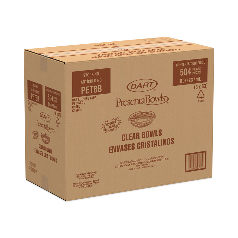 PresentaBowls Clear Bowls, 8 oz, 5.3" Diameter x 1.4" h, Clear, Plastic, 504/Carton (DCCPET8B) Case of 504