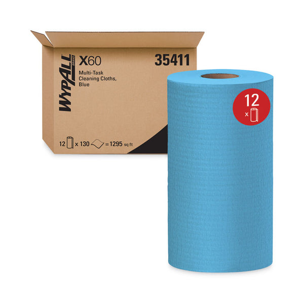 WypAll® General Clean X60 Cloths, Small Roll, 9.8 x 13.4, Blue, 130/Roll, 12 Rolls/Carton (KCC35411)
