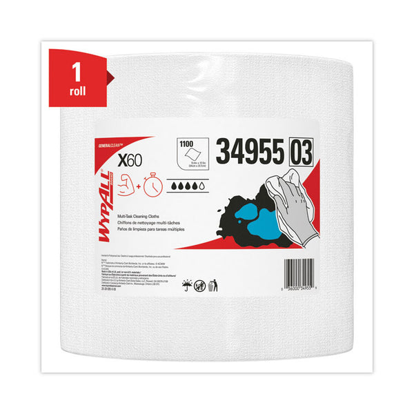 WypAll® General Clean X60 Cloths, Jumbo Roll, 12.2 x 12.4, White, 1,100/Roll (KCC34955)
