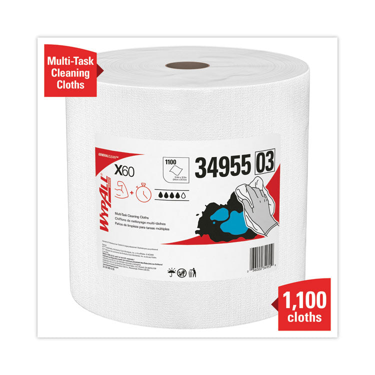 WypAll® General Clean X60 Cloths, Jumbo Roll, 12.2 x 12.4, White, 1,100/Roll (KCC34955)