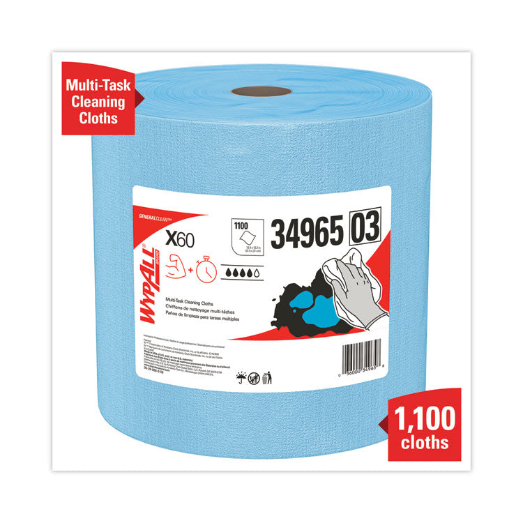 WypAll® General Clean X60 Cloths, Jumbo Roll, 12.5 x 13.4, Blue, 1,100/Roll (KCC34965)