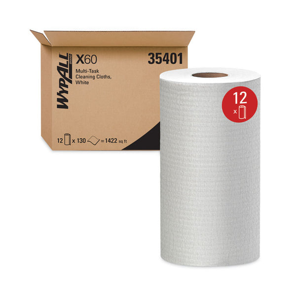 WypAll® General Clean X60 Cloths, Small Roll, 9.8 x 13.4, White, 130/Roll, 12 Rolls/Carton (KCC35401)