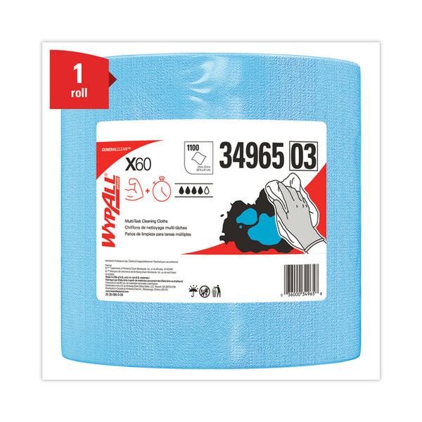 WypAll® General Clean X60 Cloths, Jumbo Roll, 12.5 x 13.4, Blue, 1,100/Roll (KCC34965)