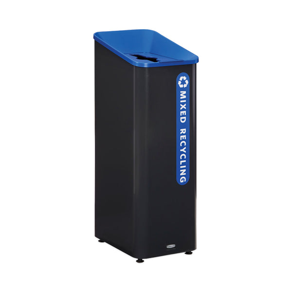 Rubbermaid Sustain Decorative Refuse with Recycling Lid, 15 gal, Metal/Plastic, Black/Blue (RCP2078994) Each