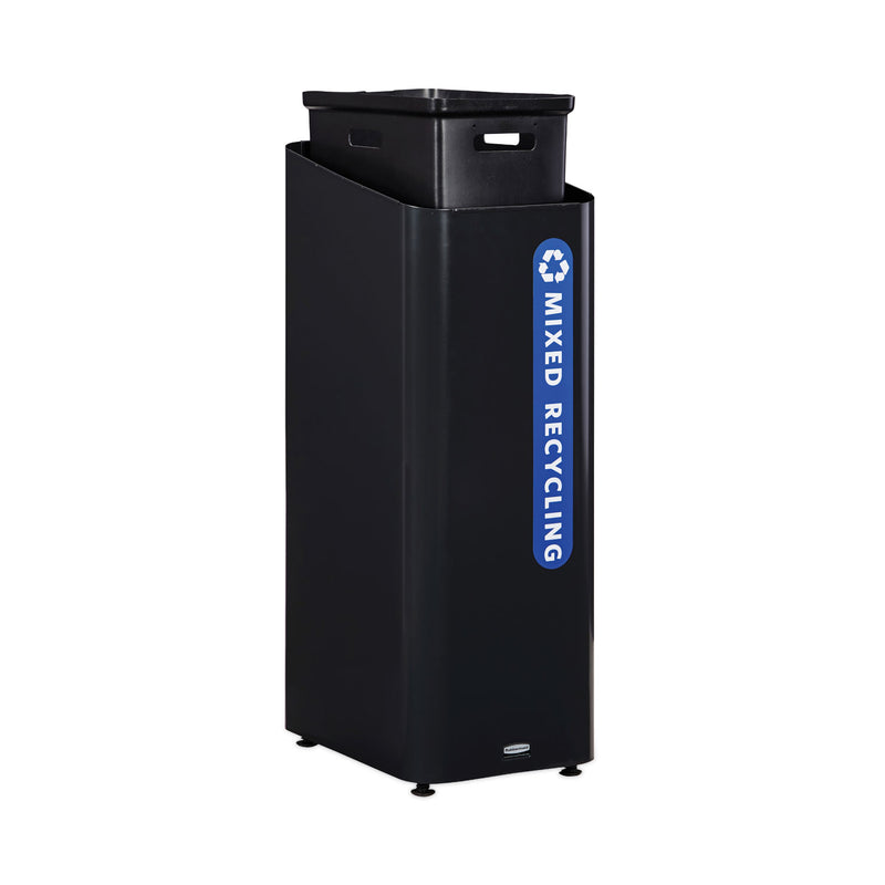 Rubbermaid Sustain Decorative Refuse with Recycling Lid, 15 gal, Metal/Plastic, Black/Blue (RCP2078994) Each