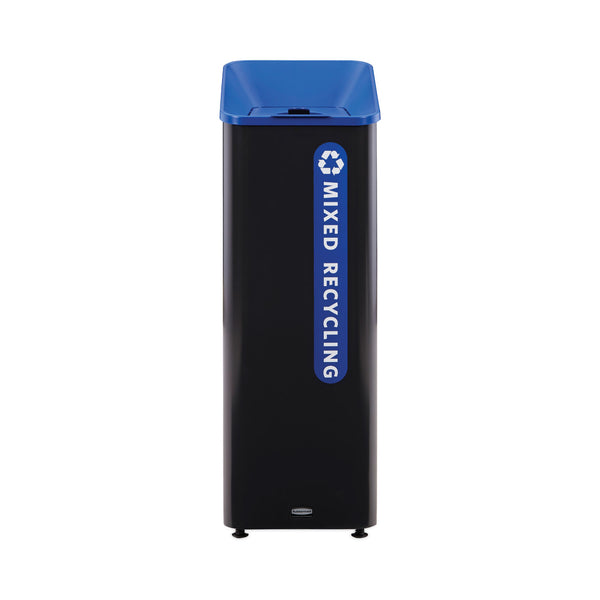 Rubbermaid Sustain Decorative Refuse with Recycling Lid, 15 gal, Metal/Plastic, Black/Blue (RCP2078994) Each