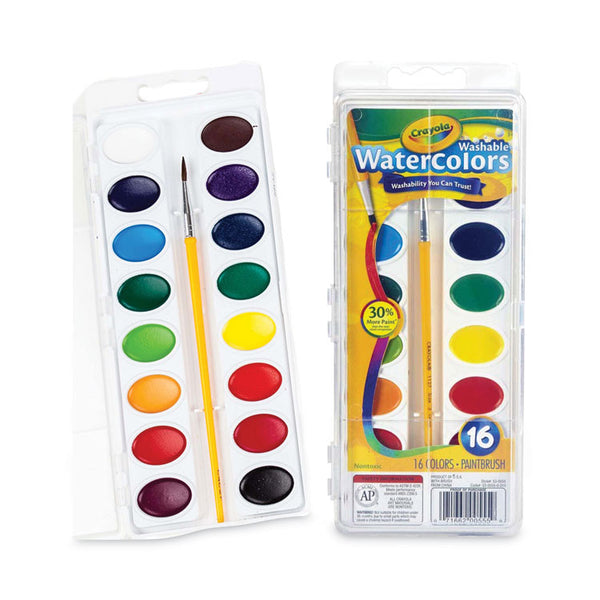 Crayola® Washable Watercolors, 16 Assorted Colors, Palette Tray (CYO530555) Each