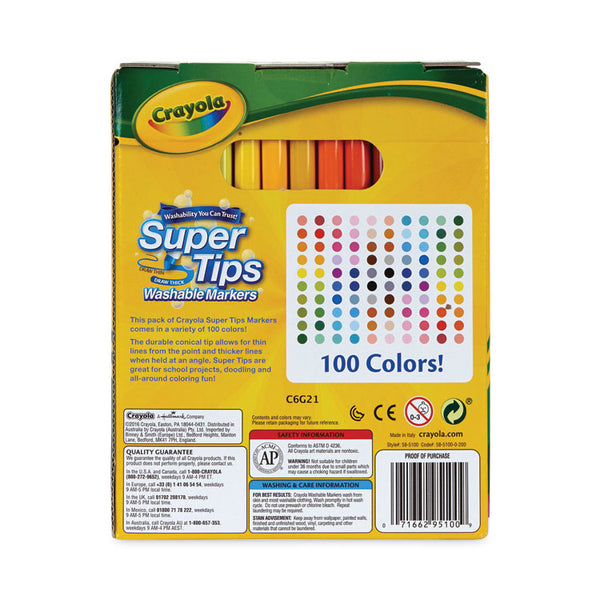 Crayola® Super Tips Washable Markers, Fine/Broad Bullet Tips, Assorted Colors, 100/Set (CYO585100) Set of 100