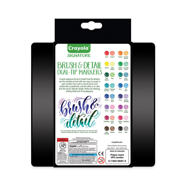 Crayola® Brush and Detail Dual Ended Markers, Extra-Fine Brush/Bullet Tips, Assorted Colors, 16/Set (CYO586501)