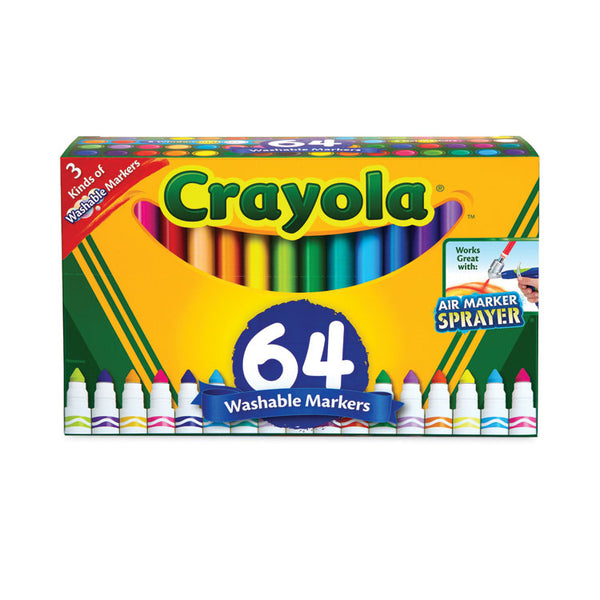 Crayola® Broad Line Washable Markers, Broad Bullet Tip, Assorted Colors, 64/Set (CYO588180)