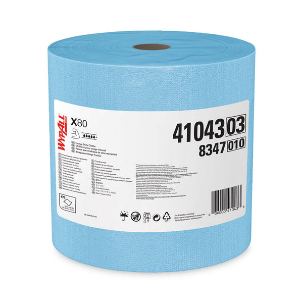 WypAll® Power Clean X80 Heavy Duty Cloths, Jumbo Roll, 12.4 x 12.2, Blue, 475/Roll (KCC41043)