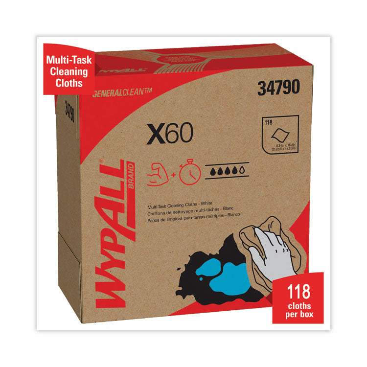 WypAll® General Clean X60 Cloths, POP-UP Box, 8.34 x 16.8, White, 118/Box (KCC34790BX)