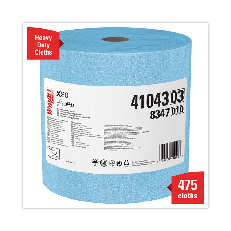 WypAll® Power Clean X80 Heavy Duty Cloths, Jumbo Roll, 12.4 x 12.2, Blue, 475/Roll (KCC41043)