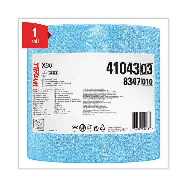 WypAll® Power Clean X80 Heavy Duty Cloths, Jumbo Roll, 12.4 x 12.2, Blue, 475/Roll (KCC41043)