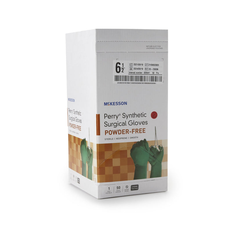 McKesson Perry® Performance Plus Surgical Glove Size 6.5 Sterile Polychloroprene Standard Cuff Length Smooth Dark Green Chemo Tested (1044737_BX) 50/BX