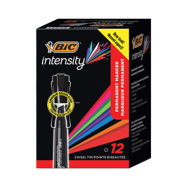 BIC® Intensity Chisel Tip Permanent Marker, Broad Chisel Tip, Tuxedo Black, Dozen (BICGPMM11BK)