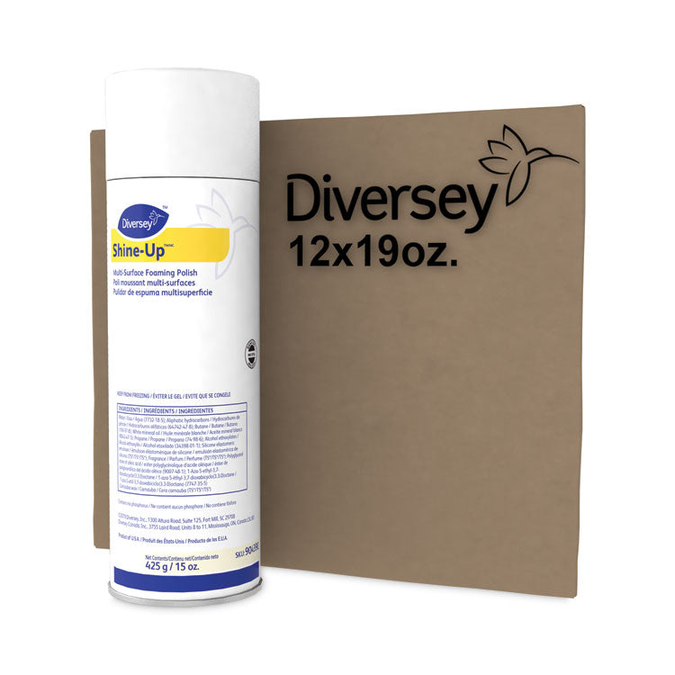 Diversey™ Shine-UpTM/MC Multi-Surface Foaming Polish, Lemon Scent, 15 oz Aerosol Spray, 12/Carton (DVO904390) Case of 12