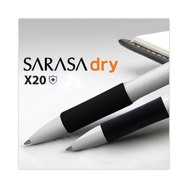 Zebra® Sarasa Dry X20+ Gel Pen, Retractable, Fine 0.7 mm, Black Ink, White/Black Barrel, Dozen (ZEB41610) Pack of 12