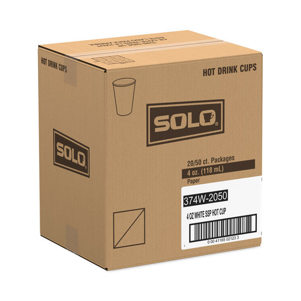 SOLO® Single-Sided Poly Paper Hot Cups, 4 oz, White, 50 Bag, 20 Bags/Carton (SCC374W2050) Case of 1000