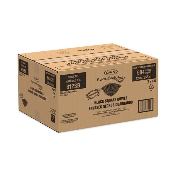 Dart® PresentaBowls Pro Black Square Bowls, 12 oz, 5 x 5 x 2, Black, Plastic, 63/Bag, 8 Bags/Carton (DCCB12SB) Case of 504