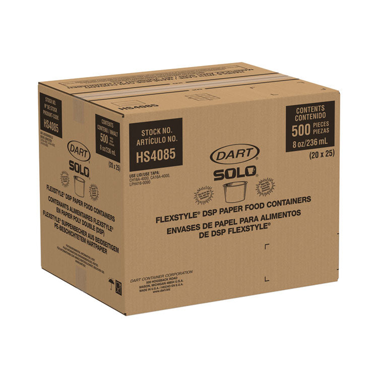 SOLO® Flexstyle Double Poly Paper Containers, 8 oz, White, Paper, 25/Pack, 20 Packs/Carton (SCCHS4085WH) Case of 500