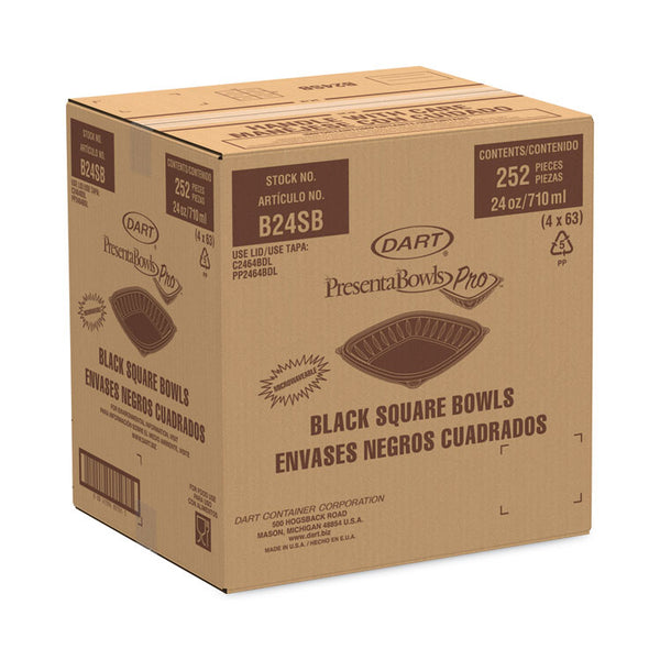 Dart® PresentaBowls Pro Black Square Bowls, 24 oz, 8.5 x 8.5 x 1.8, Plastic, 63/Bag, 4 Bags/Carton (DCCB24SB) Case of 252