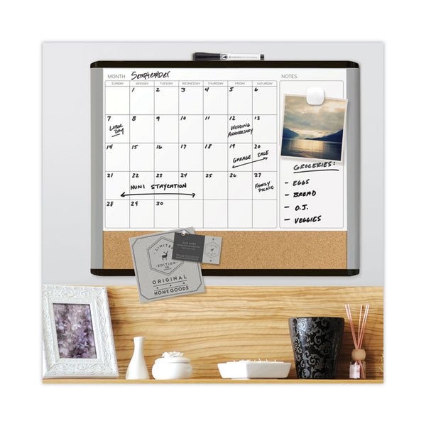 U Brands 3N1 Magnetic Mod Dry Erase Board, Monthly Calendar, 20 x 16, White Surface, Gray/Black Plastic Frame (UBR388U0001)