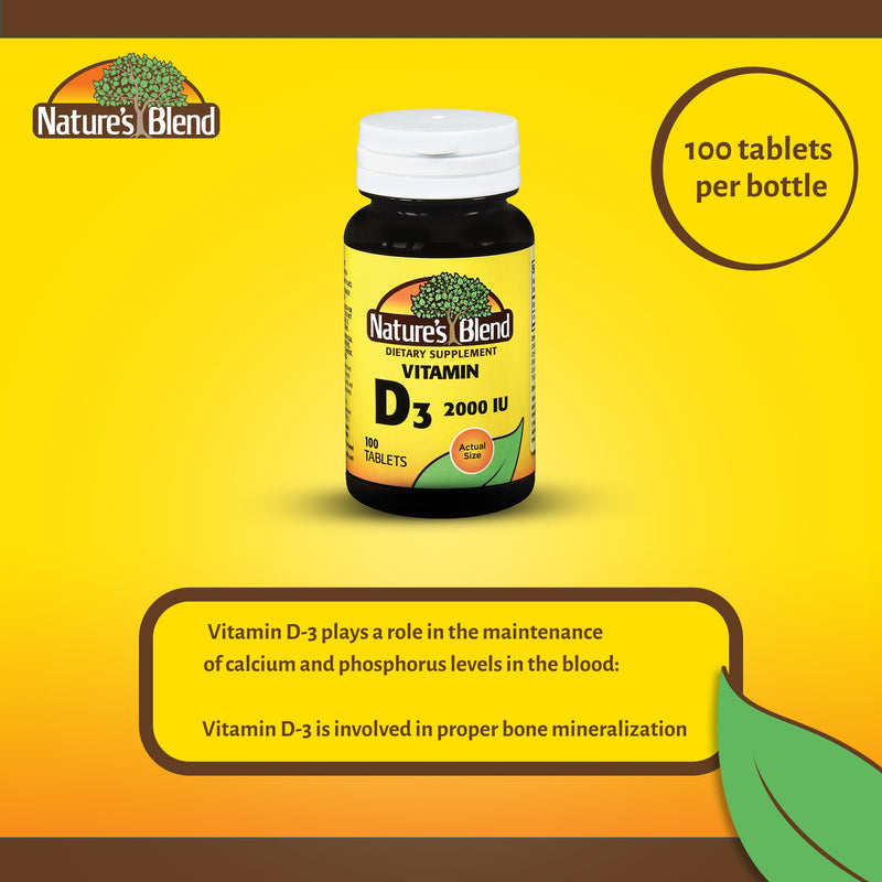 Nature's Blend Vitamin Supplement Vitamin D 2,000 IU Strength Tablet 100 per Bottle (852689_BT) 1/BT
