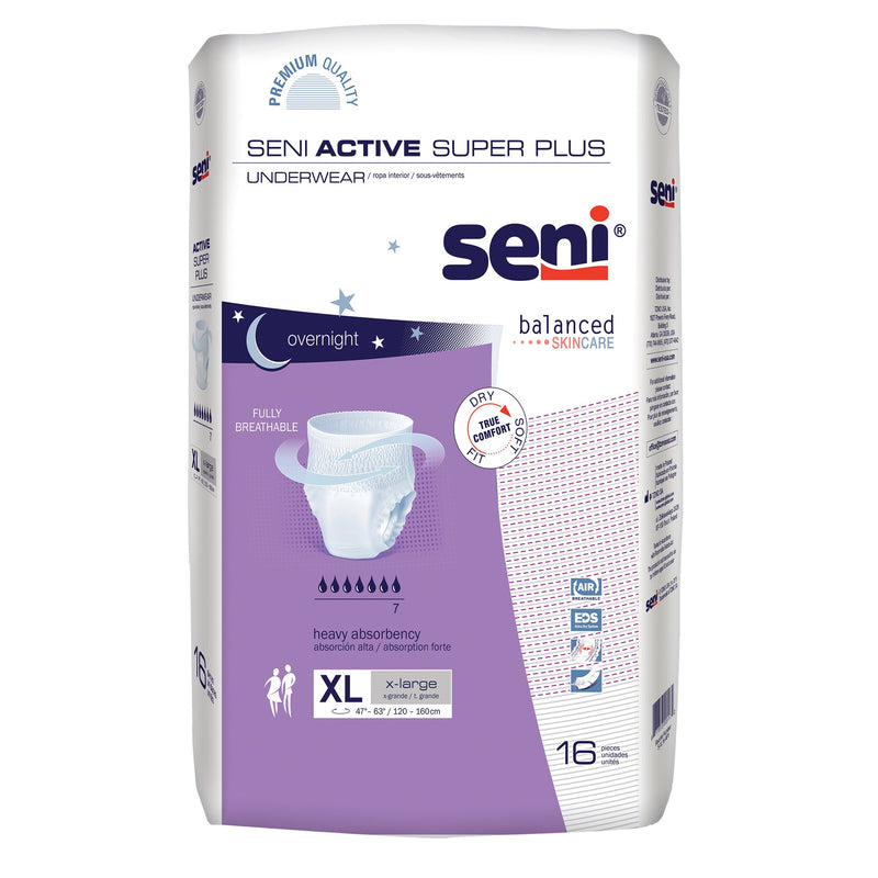 Seni® Active Super Plus Unisex Adult Absorbent Underwear Pull On with Tear Away Seams X-Large Disposable Heavy Absorbency (1169933_CS) 64/CS