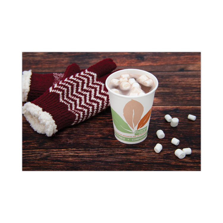 SOLO® Bare Eco-Forward PLA Paper Hot Cups, 12 oz, Leaf Design, White/Green/Orange, 50/Bag, 20 Bags/Carton (SCC412PLNJ7234)