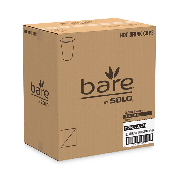 SOLO® Bare Eco-Forward PLA Paper Hot Cups, 12 oz, Leaf Design, White/Green/Orange, 50/Bag, 20 Bags/Carton (SCC412PLNJ7234)