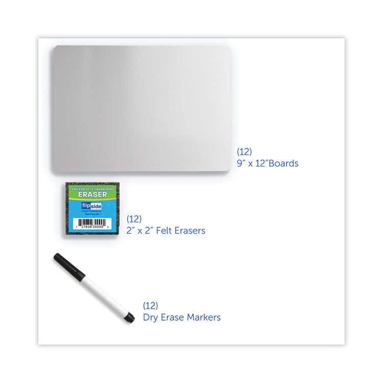 Flipside Dry Erase Board Set with Black Markers, 12 x 9, White Surface, 12/Pack (FLP21003)