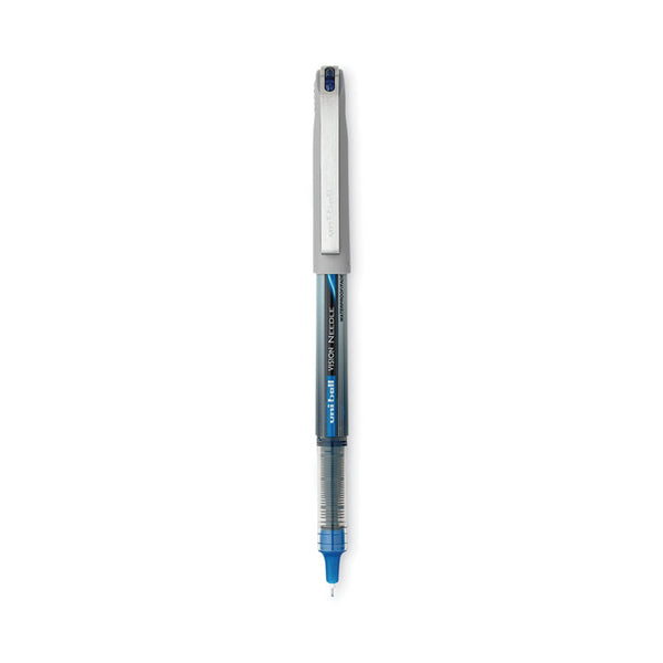 uniball® VISION Roller Ball Pen, Stick, Extra-Fine 0.5 mm, Blue Ink, Black/Blue/Clear Barrel, 12/Pack (UBC1734919) Dozen