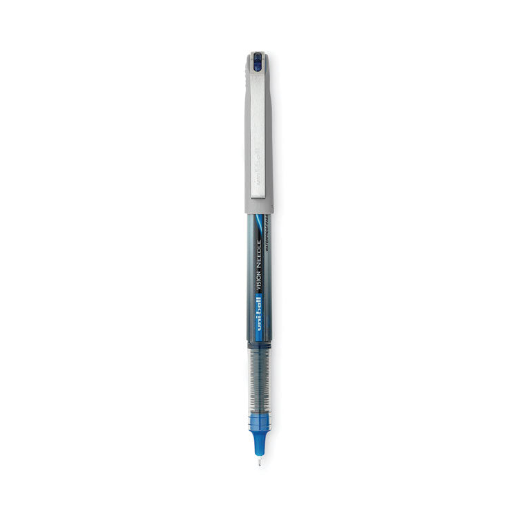uniball® VISION Roller Ball Pen, Stick, Extra-Fine 0.5 mm, Blue Ink, Black/Blue/Clear Barrel, 12/Pack (UBC1734919) Dozen