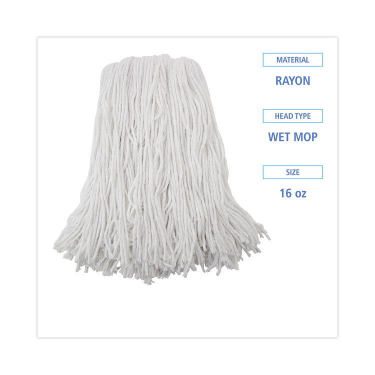 Boardwalk® Premium Cut-End Wet Mop Heads, Rayon, 16oz, White, 12/Carton (BWK216RCT) Case of 12