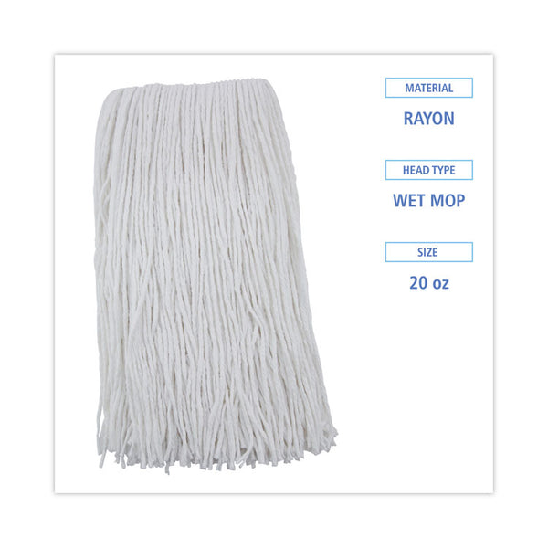 Boardwalk® Premium Cut-End Wet Mop Heads, Rayon, 20oz, White, 12/Carton (BWK220RCT) Case of 12