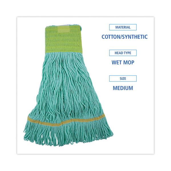 Boardwalk® EcoMop Looped-End Mop Head, Recycled Fibers, Medium Size, Green, 12/Carton (BWK1200MCT) Case of 12 Mops