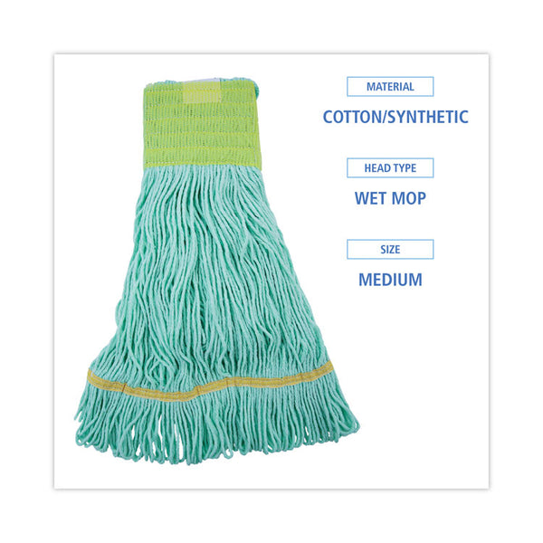 Boardwalk® EcoMop Looped-End Mop Head, Recycled Fibers, Medium Size, Green (BWK1200MEA) Each