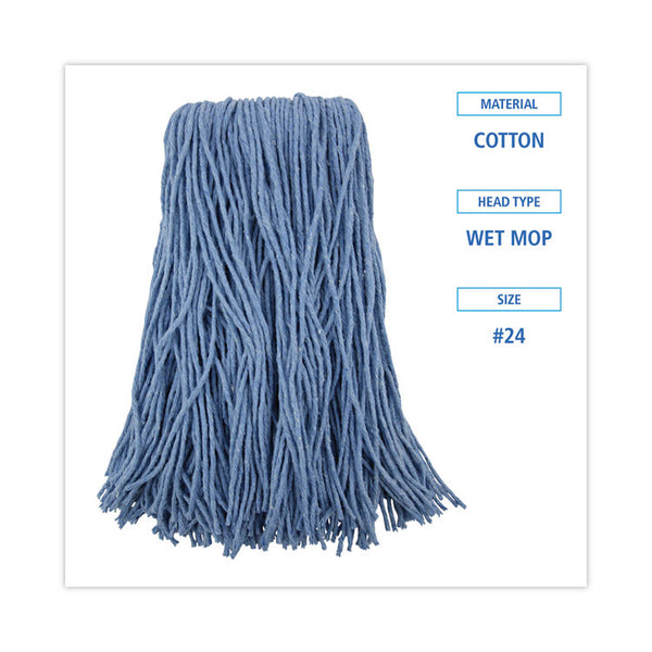 Boardwalk® Mop Head, Standard Head, Cotton/Synthetic Fiber, Cut-End, #24, Blue, 12/Carton (BWK2024B) Case of 12